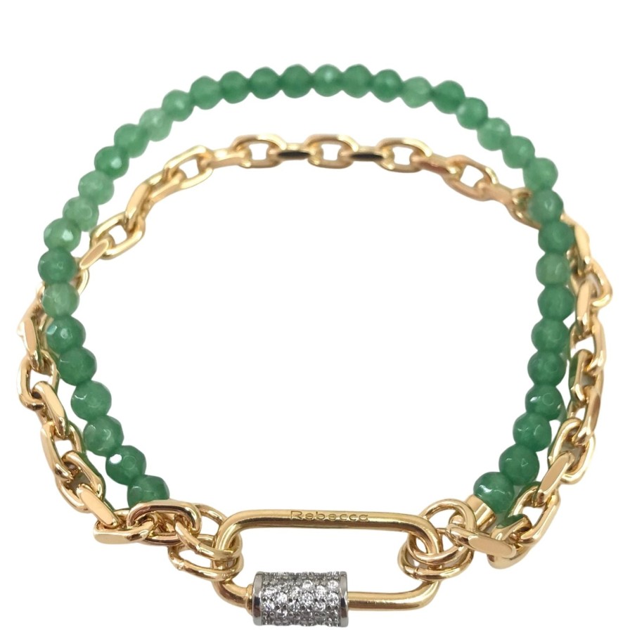 Rebecca Rebecca Gold Link & Green Bead Bracelet Wholesale