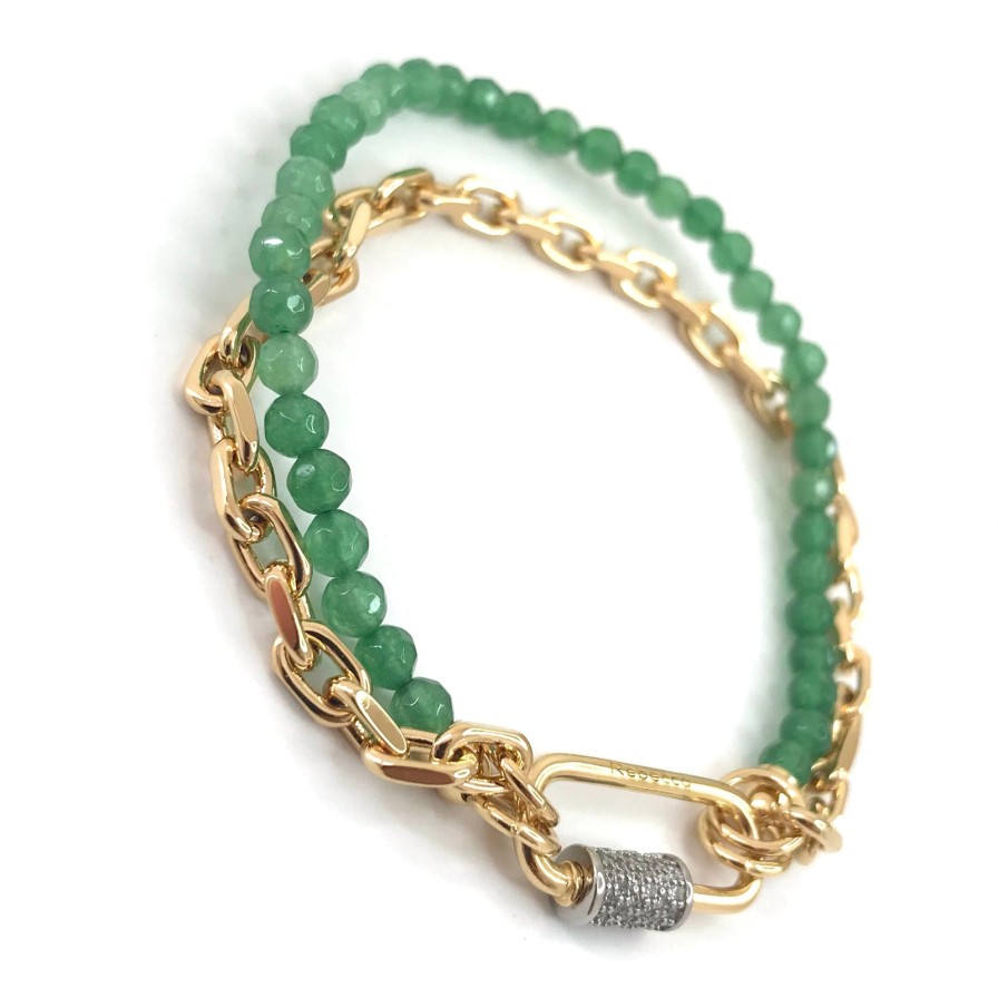 Rebecca Rebecca Gold Link & Green Bead Bracelet Wholesale