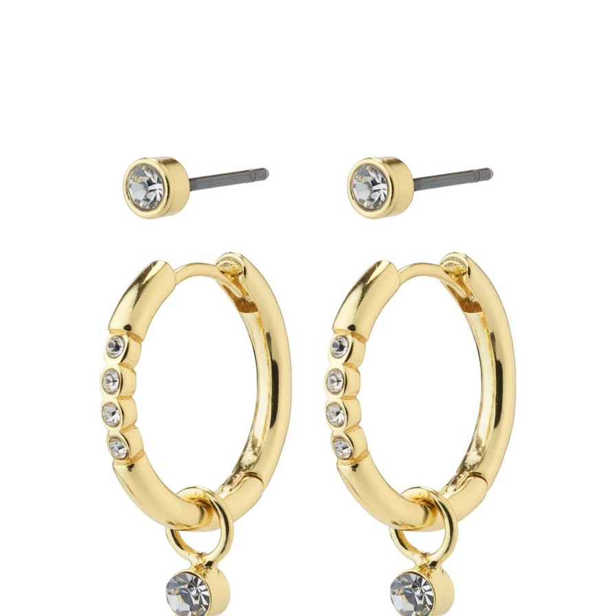 Pilgrim Pilgrim Elna Gold Crystal Hoop & Stud Earring Set Best