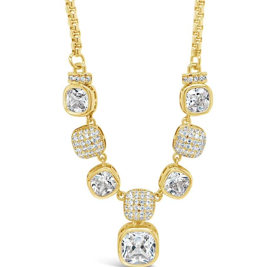 Absolute Absolute Gold & Crystal Square Pendant Faceted Necklace Wholesale