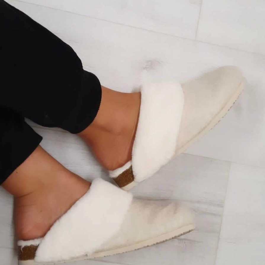 XTI Xti Faux Fur Trim Slippers - Beige Wholesale