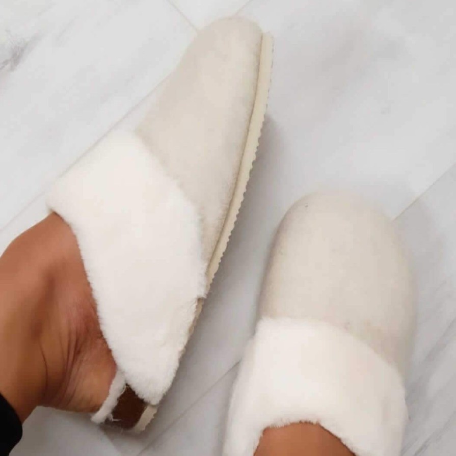 XTI Xti Faux Fur Trim Slippers - Beige Wholesale