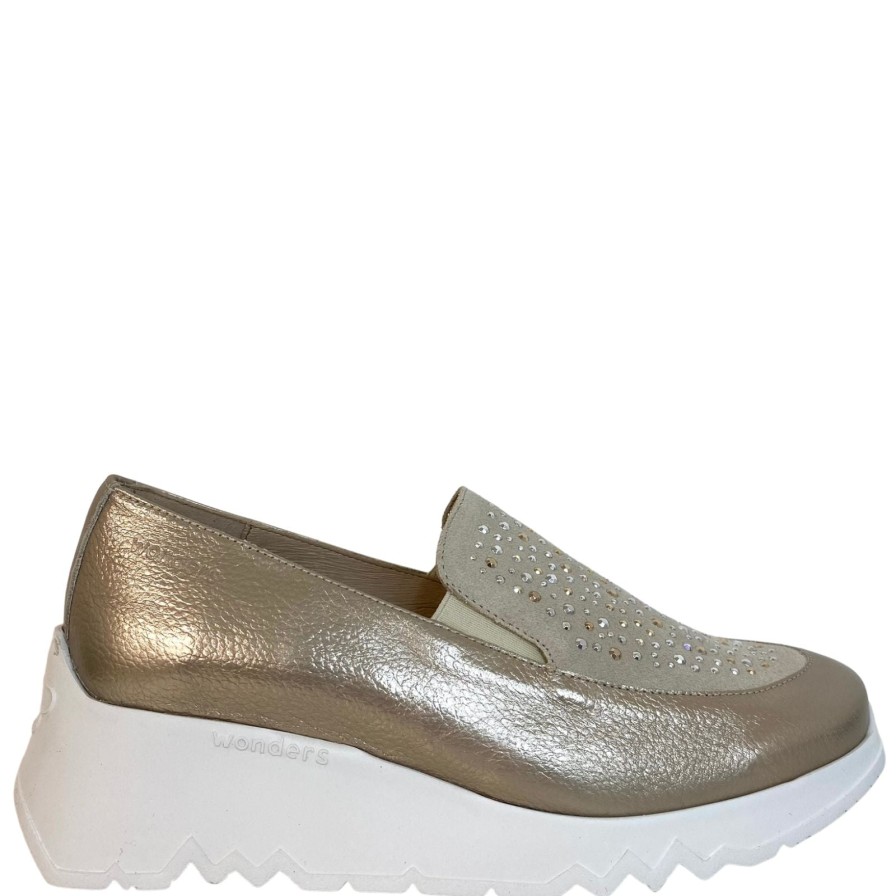 Wonders Wonders Gold Leather Sparkly Slip On Shoes Online