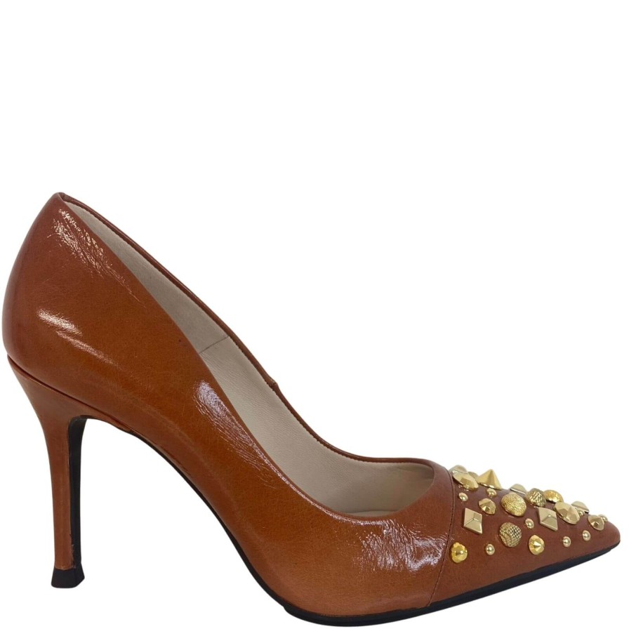 Lodi Lodi Sompo Tan Leather Studded Stilettos Clearance