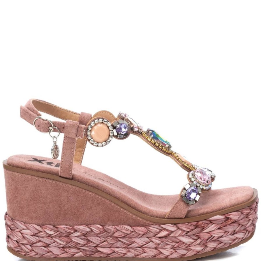 XTI Xti Nude Jewelled Wedge Sandals Hot