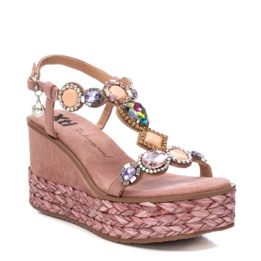 XTI Xti Nude Jewelled Wedge Sandals Hot