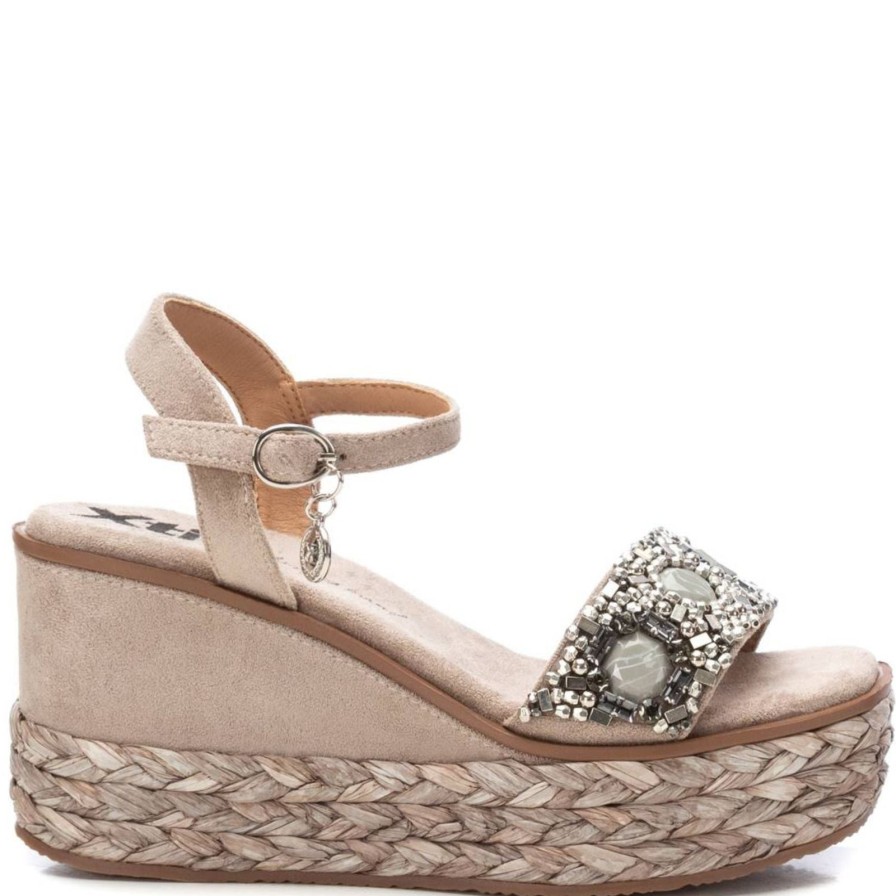 XTI Xti Beige Beaded Wedge Sandals Clearance