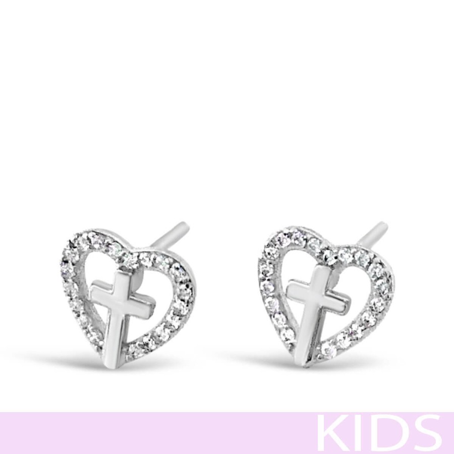 Absolute - Kids Absolute Kids Sterling Silver Heart Cross Earrings Hot