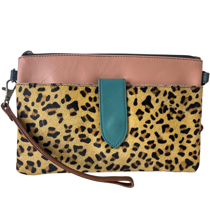 Soruka Soruka Nikki Leather Wristlet Bag - Nude Leopard Hot