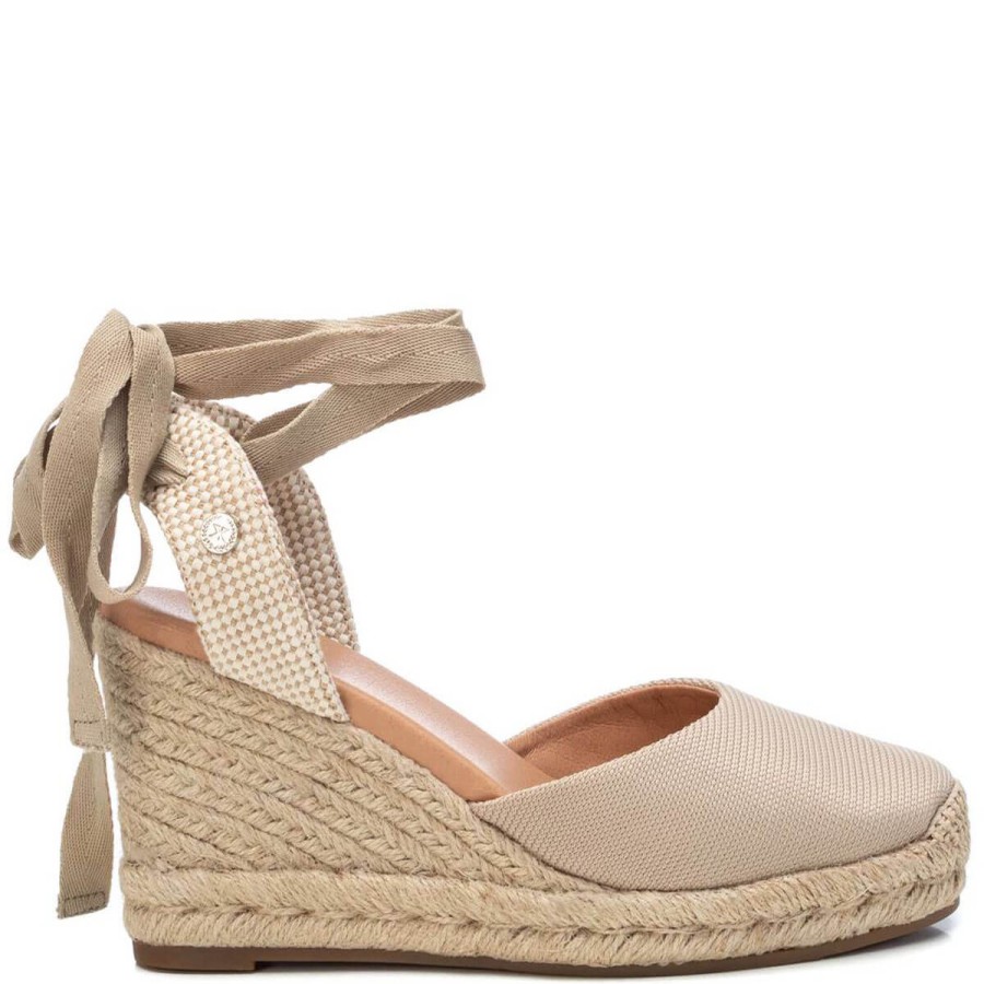 XTI Xti Beige Ankle Tie Wedge Shoes New