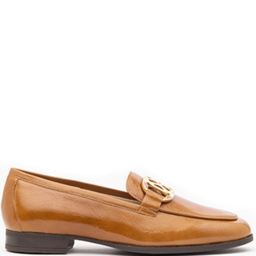 Unisa Unisa Dapi Tan Patent Leather Slip On Loafers Clearance