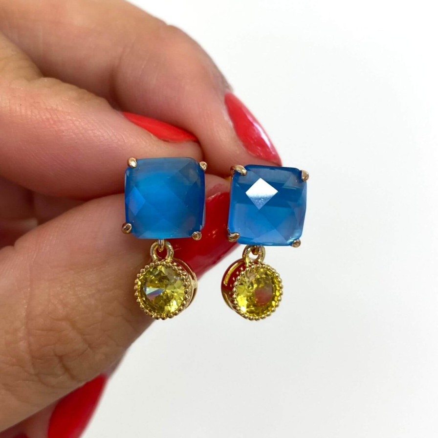 Angela D'Arcy Angela D'Arcy Gold Blue Faceted Small Drop Earrings Hot