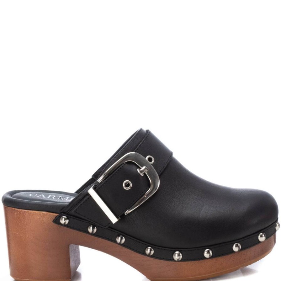 Carmela Carmela Black Leather Slip On Clogs Wholesale