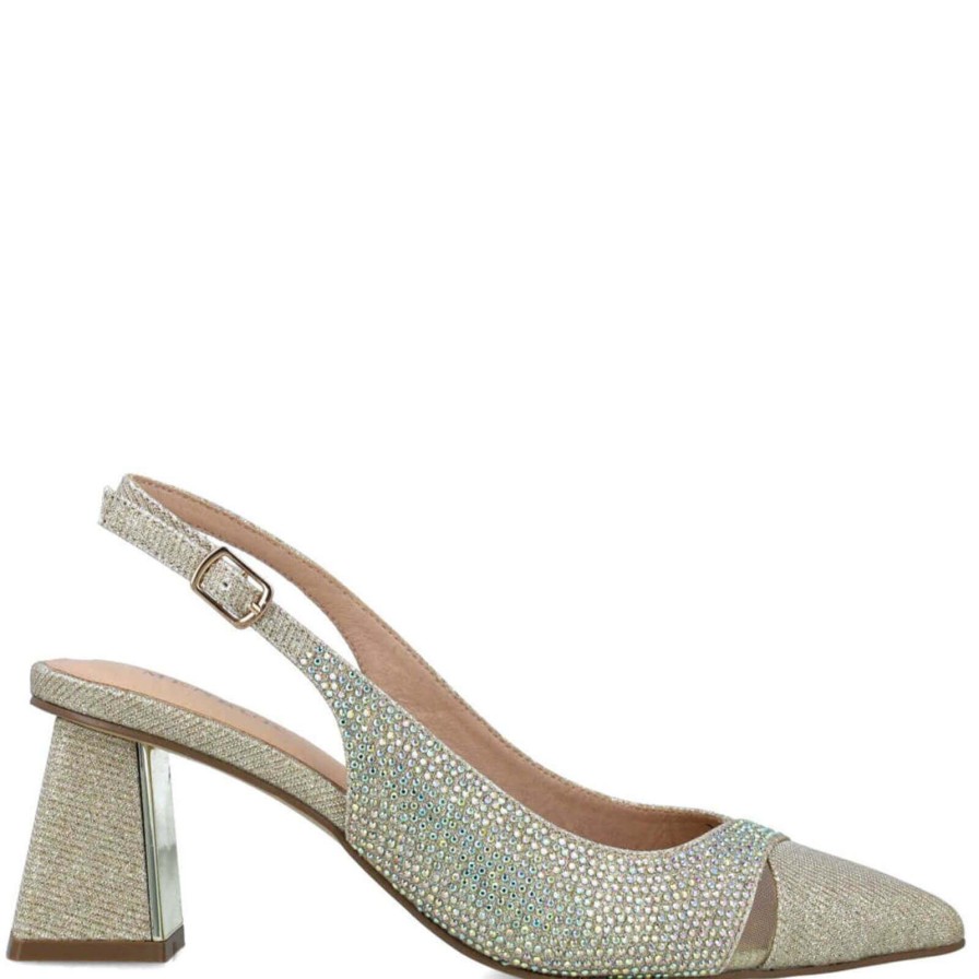 Menbur Menbur Gold Sparkly Sling Back Shoes Hot