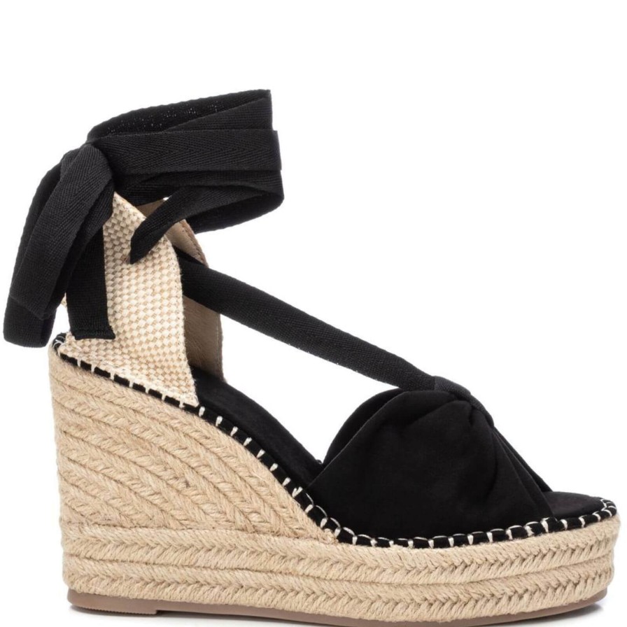 XTI Xti Black Wrap Around Ankle Tie Wedge Sandals Online