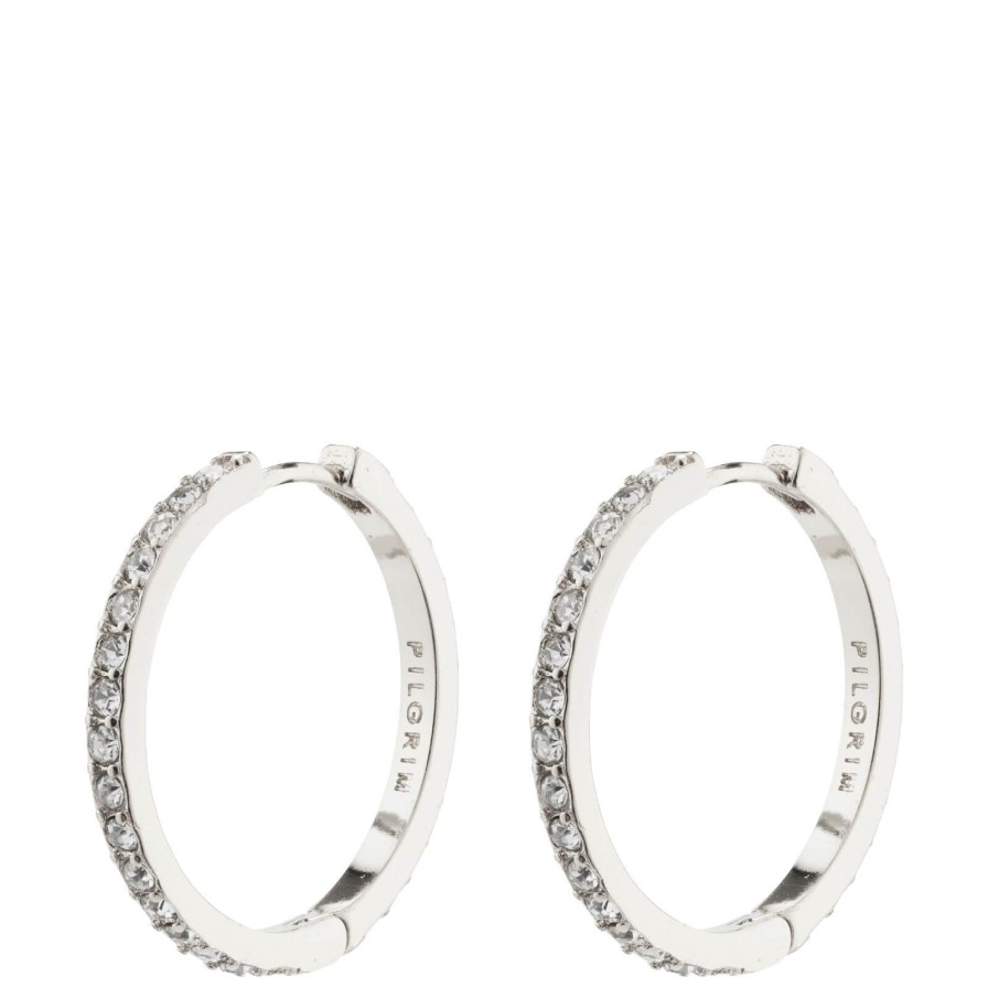 Pilgrim Pilgrim Ebna Silver Crystal Large Hoop Earrings Best