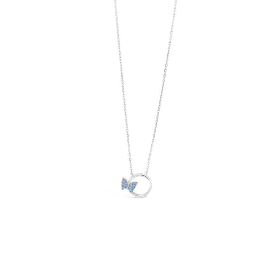 Absolute - Kids Absolute Kids Silver Crystal Butterfly Necklace - Aqua Hot