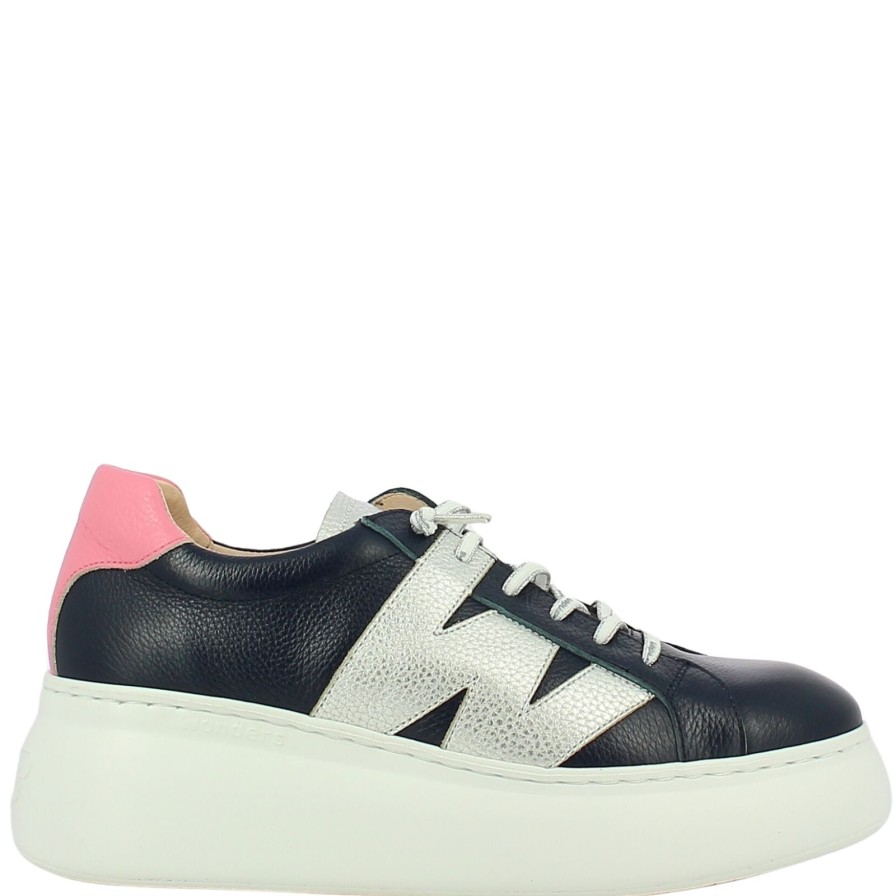 Wonders Wonders Navy & Pink Leather Brand Lace Sneakers Hot