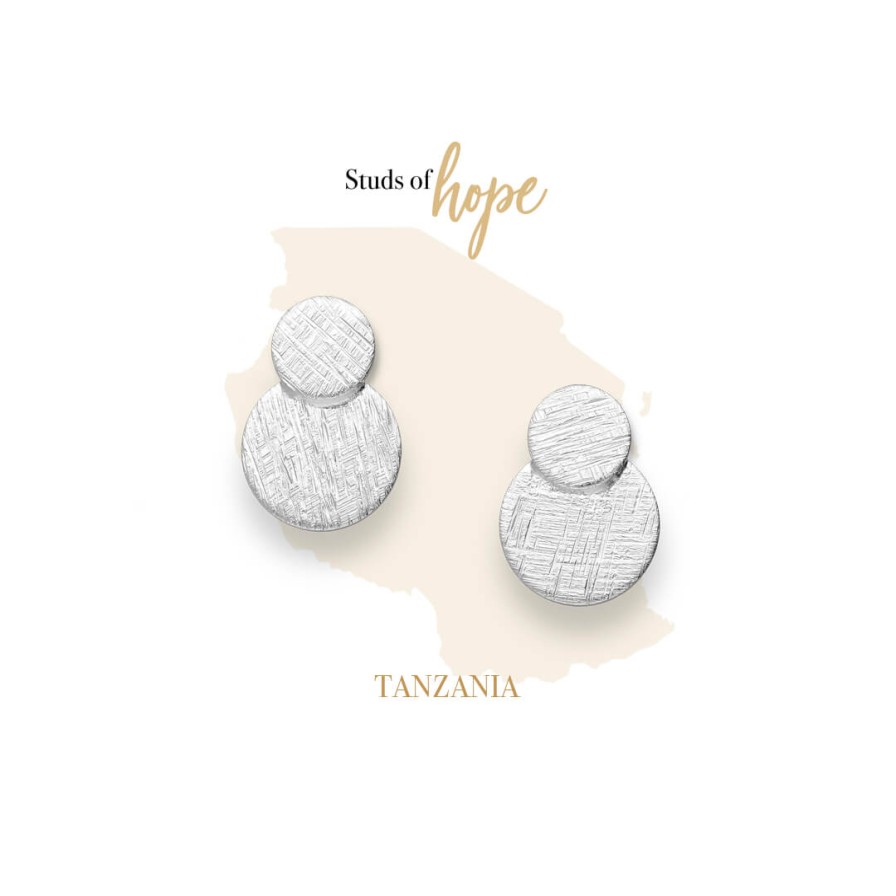 Vurchoo Vurchoo Africa Silver Textured Double Disc Stud Earrings Hot