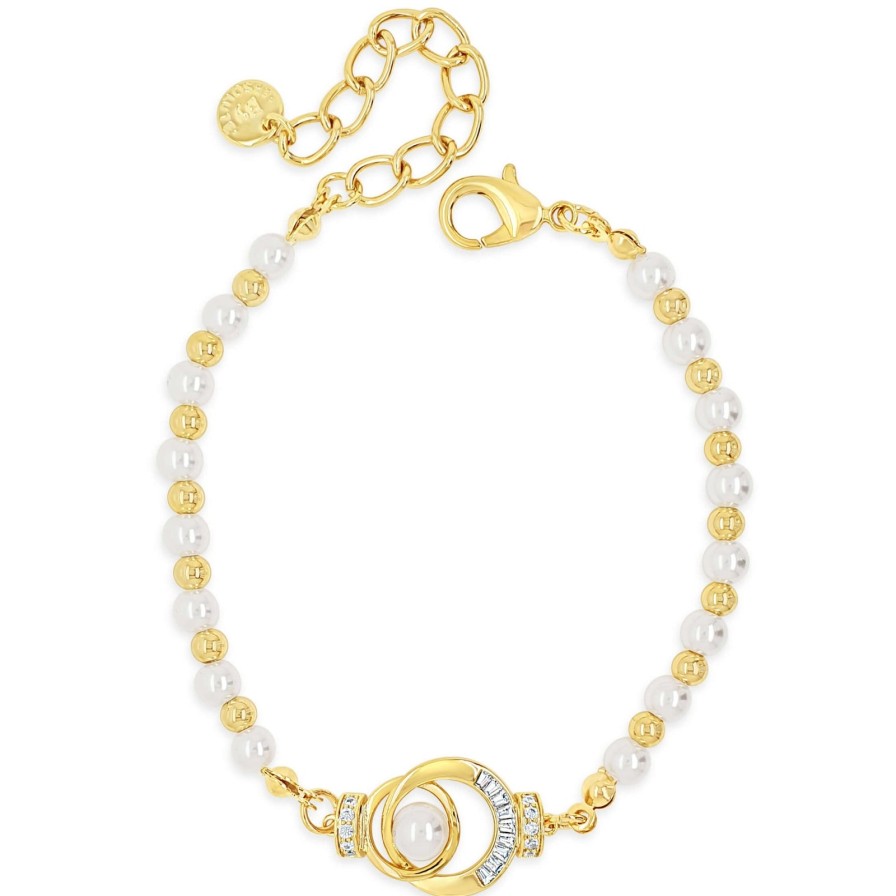 Absolute Absolute Gold & Pearl Entwined Beaded Bracelet New