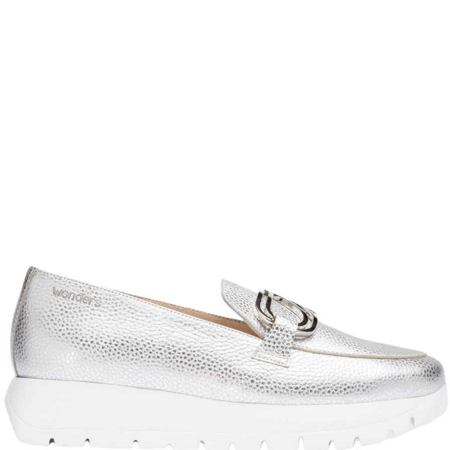 Wonders Wonders Silver Leather Slip On Shoes Clearance