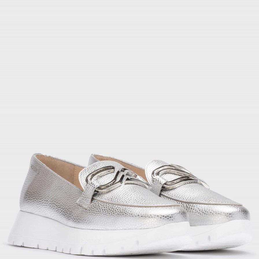 Wonders Wonders Silver Leather Slip On Shoes Clearance