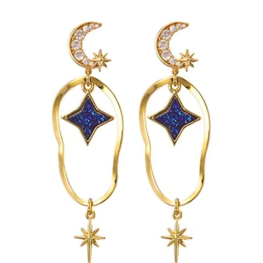 Angela D'Arcy Angela D'Arcy Wavy Hoop Drop Earrings - Blue Star New