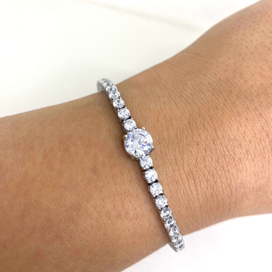 Guess Guess Round Solitaire Silver Tennis Bracelet Best