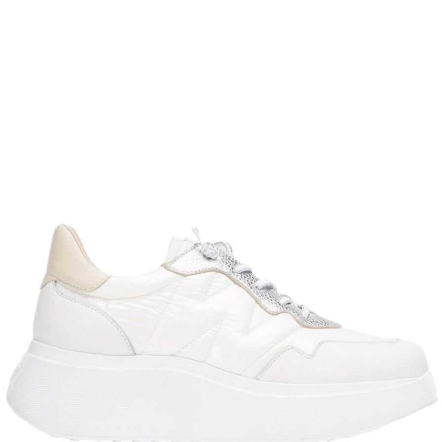 Wonders Wonders White & Nude Leather Elastic Laces Sporty Sneakers Online