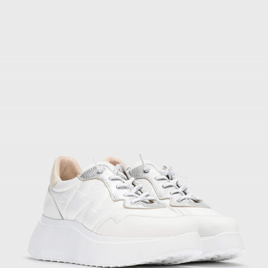 Wonders Wonders White & Nude Leather Elastic Laces Sporty Sneakers Online