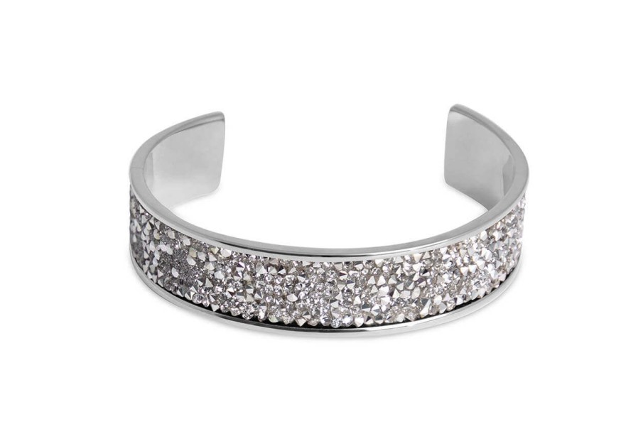 Qudo Qudo Tirano Silver Bangle - Clear Crystal New