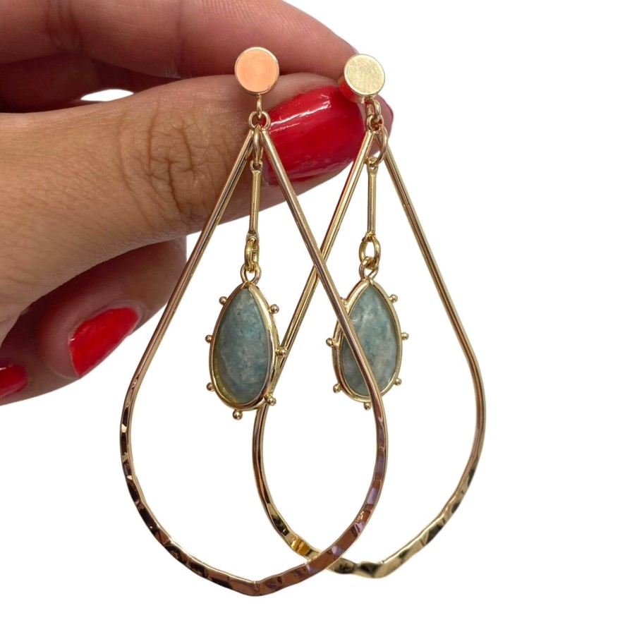 Angela D'Arcy Angela D'Arcy Large Teardrop Gold Earrings - Amazonite Wholesale