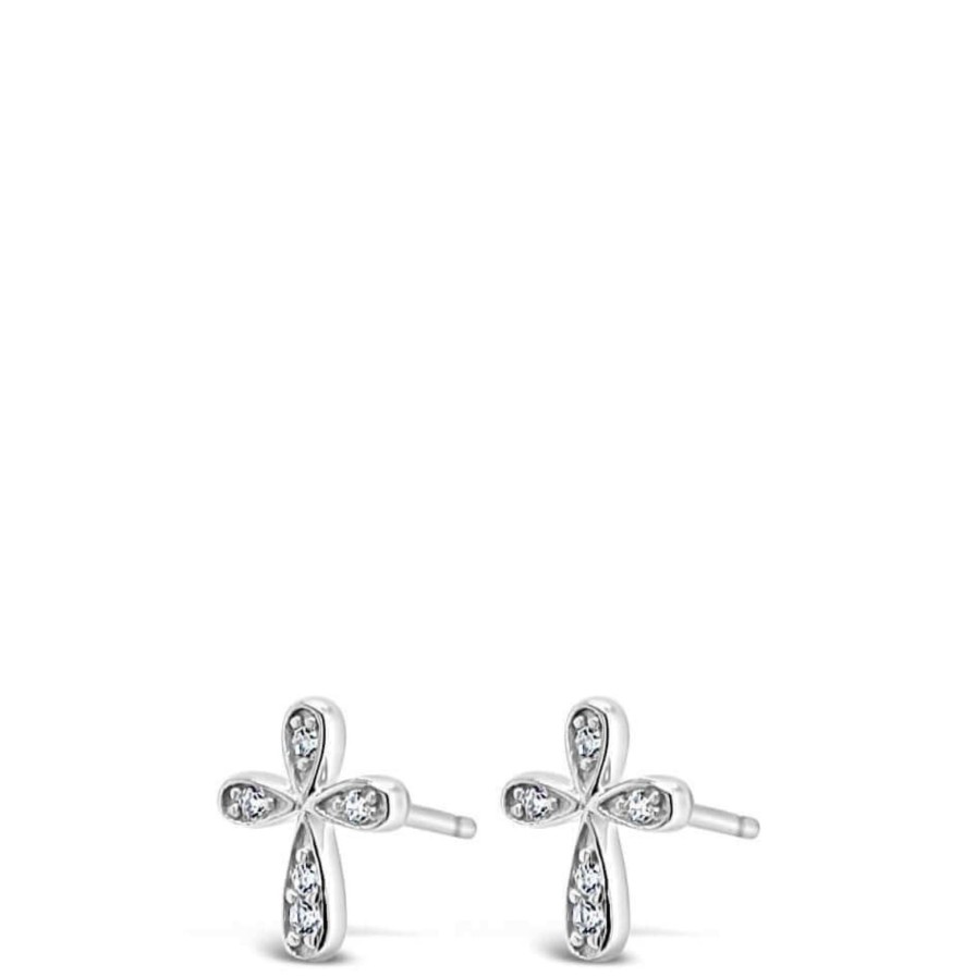 Absolute - Kids Absolute Kids Silver Cross Earrings New