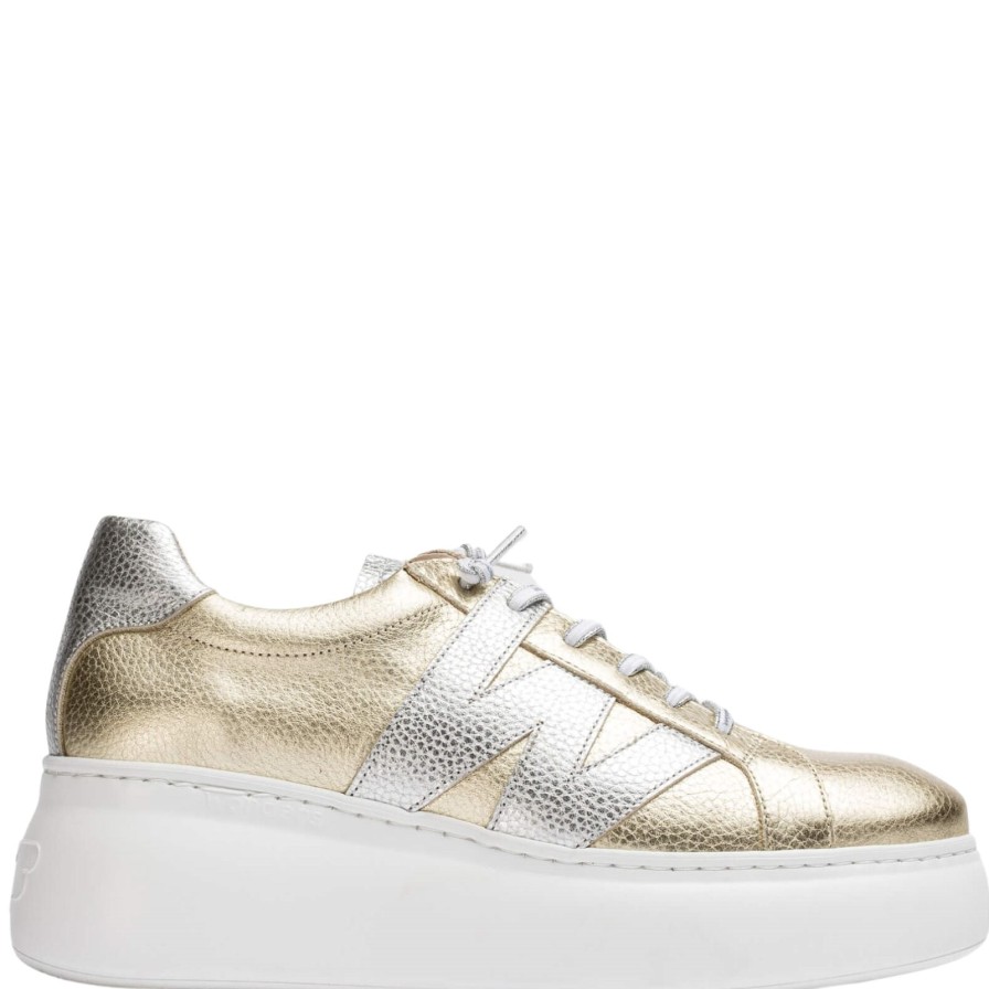 Wonders Wonders Gold & Silver Leather Brand Lace Sneakers Wholesale