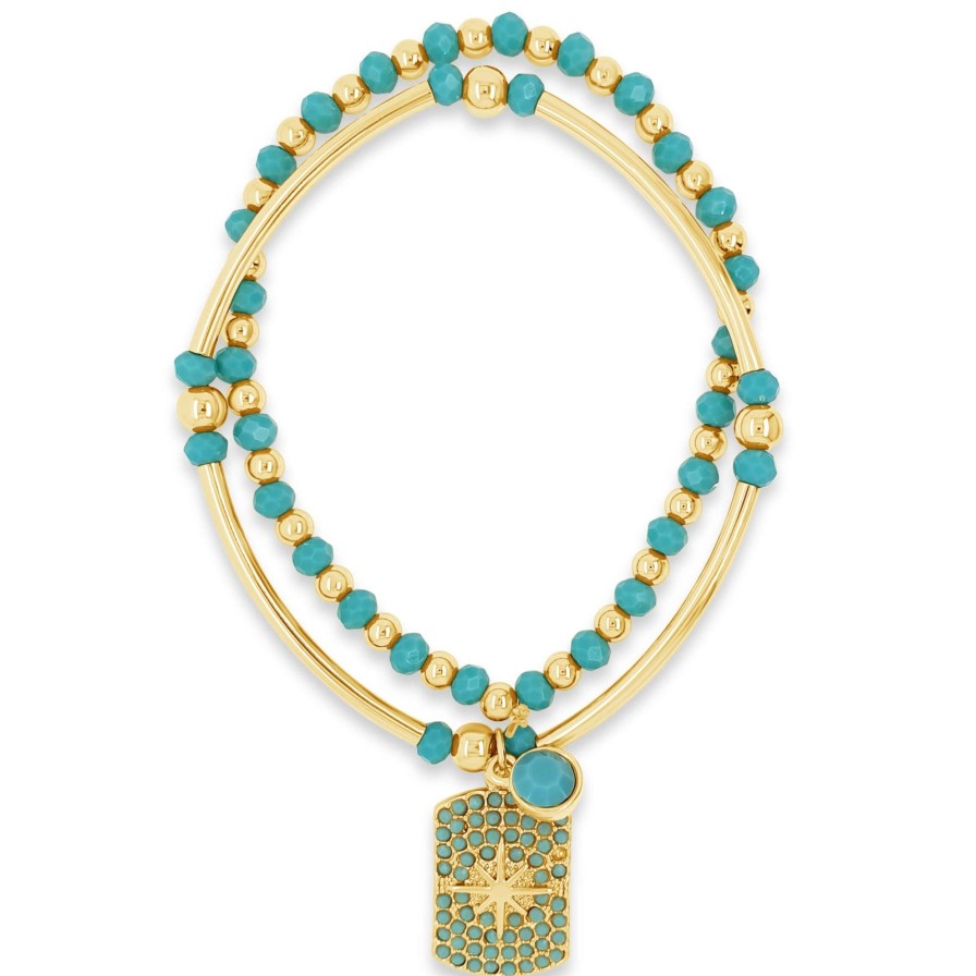 Absolute Absolute Gold & Turquoise Bead Tag Bracelet Online