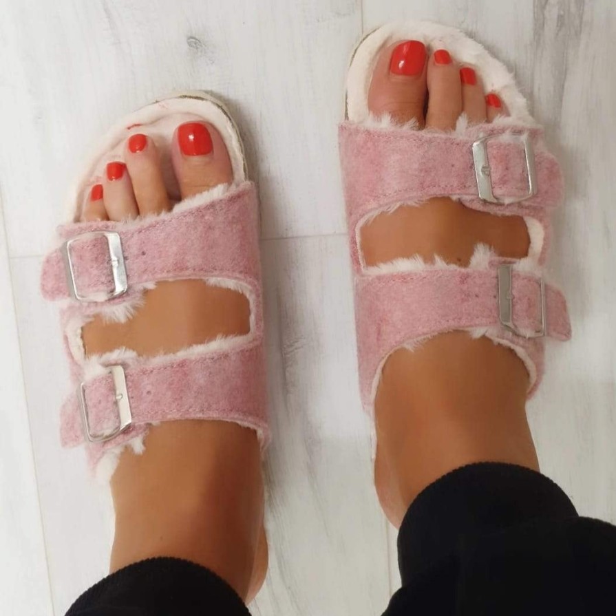 XTI Xti Double Buckle Slider Slippers - Pink New