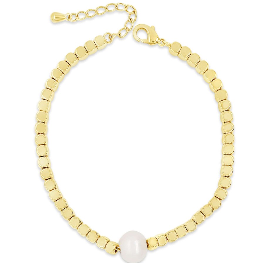 Absolute Absolute Gold & Pearl Dainty Cube Bracelet Clearance