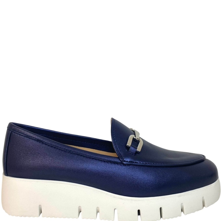 Unisa Unisa Famo Navy Leather Wedge Shoes Clearance