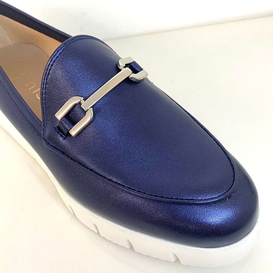 Unisa Unisa Famo Navy Leather Wedge Shoes Clearance