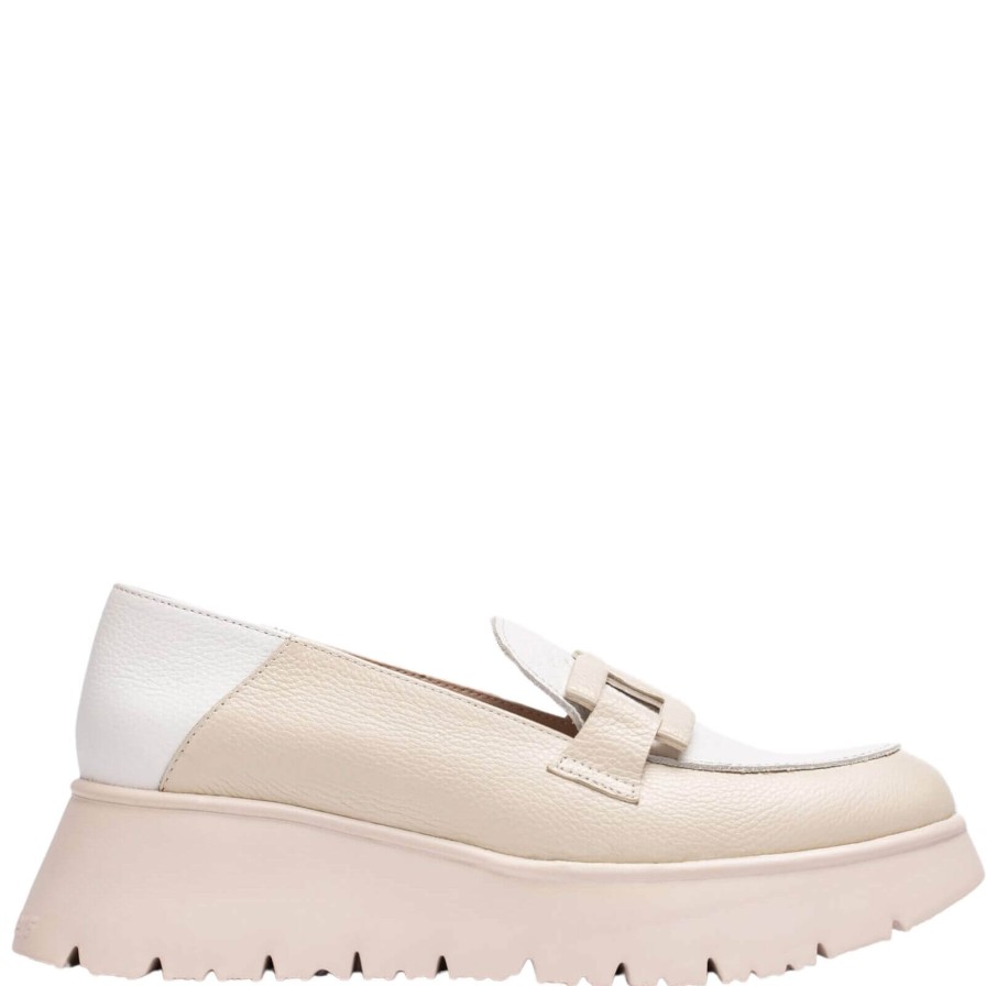 Wonders Wonders Cream & White Leather Slip On Wedge Shoes Hot