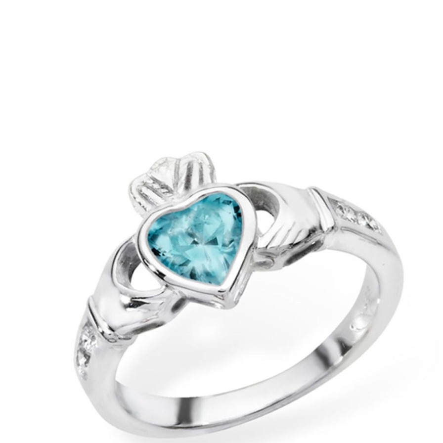 Bejeweled At Soul Sterling Silver Claddagh Birthstone Rings - March Online