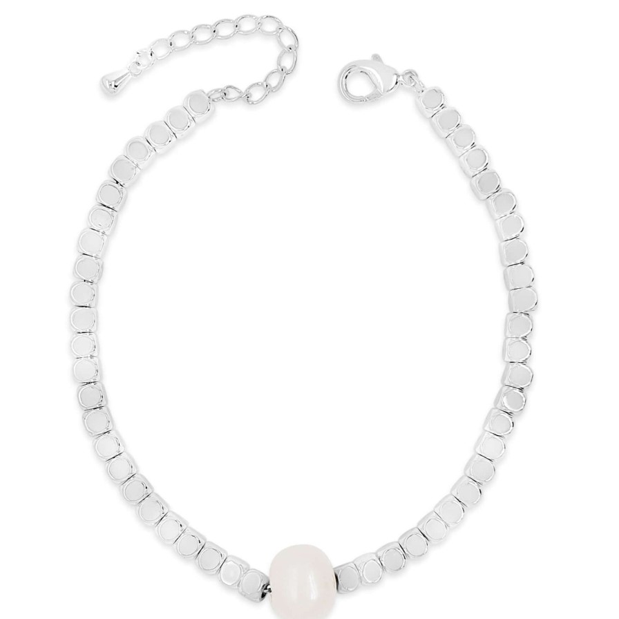 Absolute Absolute Silver & Pearl Dainty Cube Bracelet Clearance