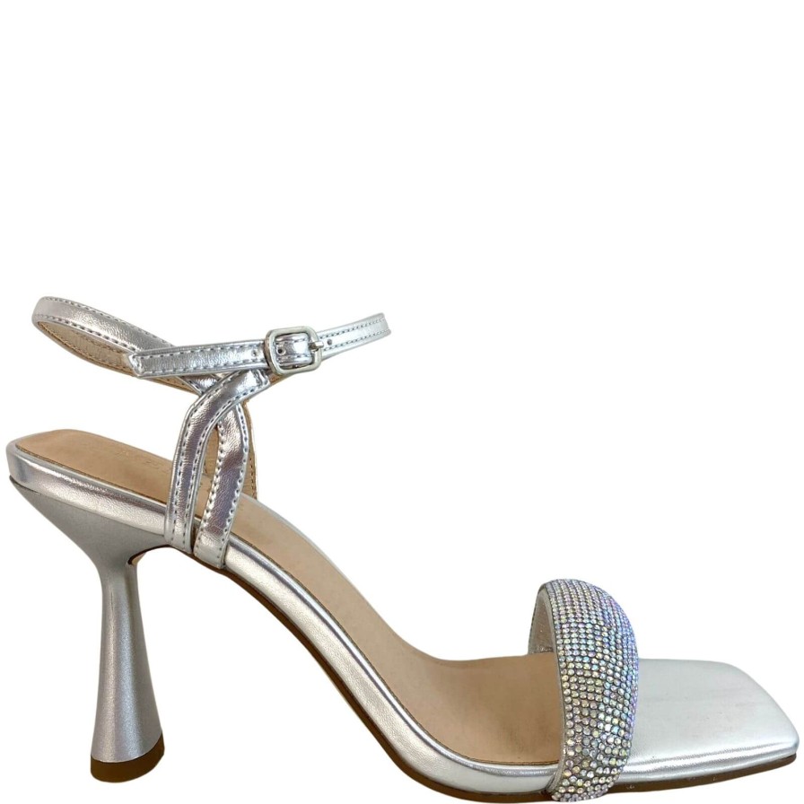 Menbur Menbur Silver Fluted Heel Square Toe Sandals Hot