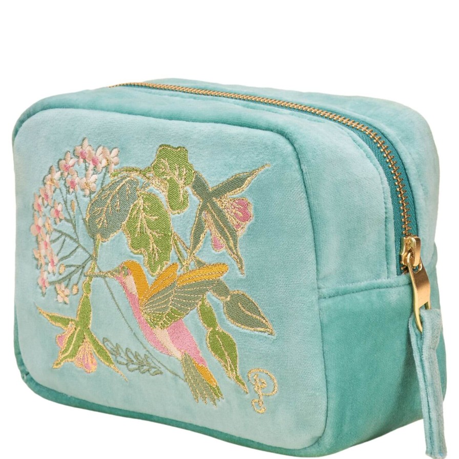 Powder Powder Hummingbird Aqua Velvet Make Up Bag New