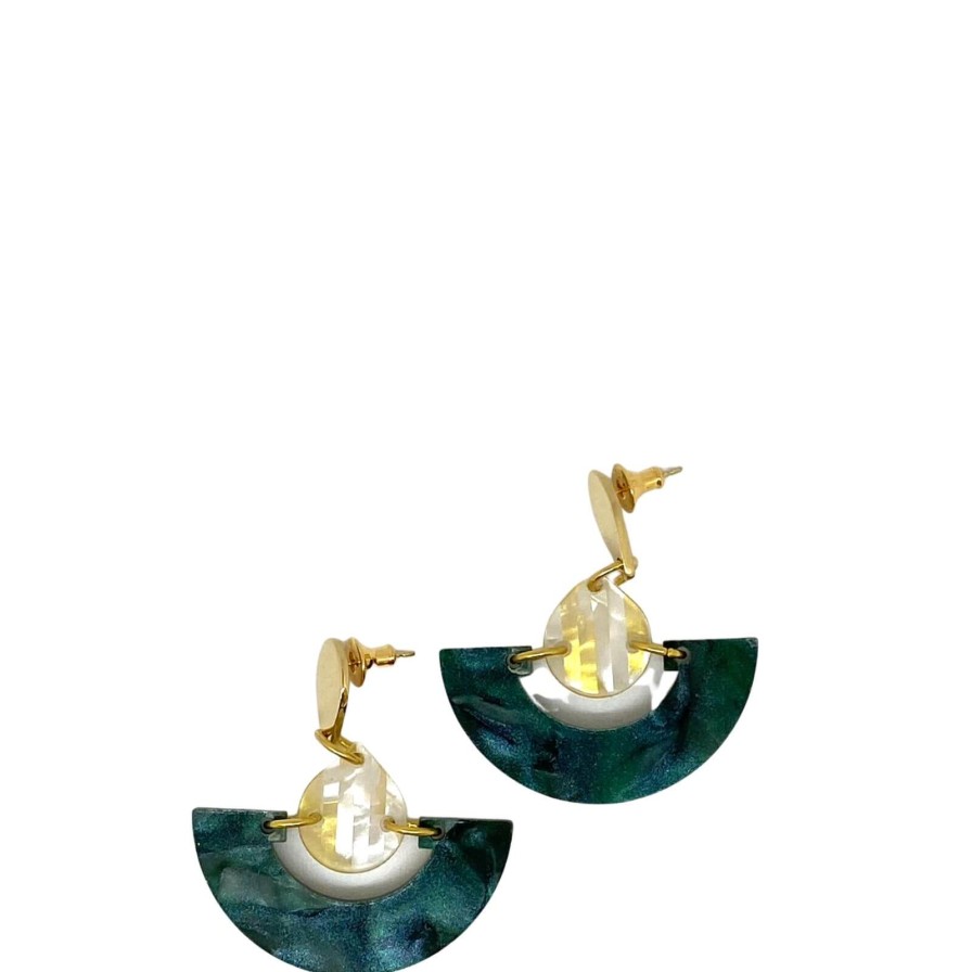 TooLally Toolally Mini Fans Earrings - Emerald Wholesale