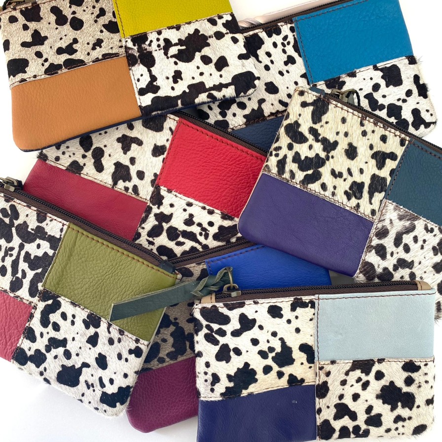 Soruka Soruka Zahra Leather Zip Purse - Cow Print Mix (Assorted) Clearance