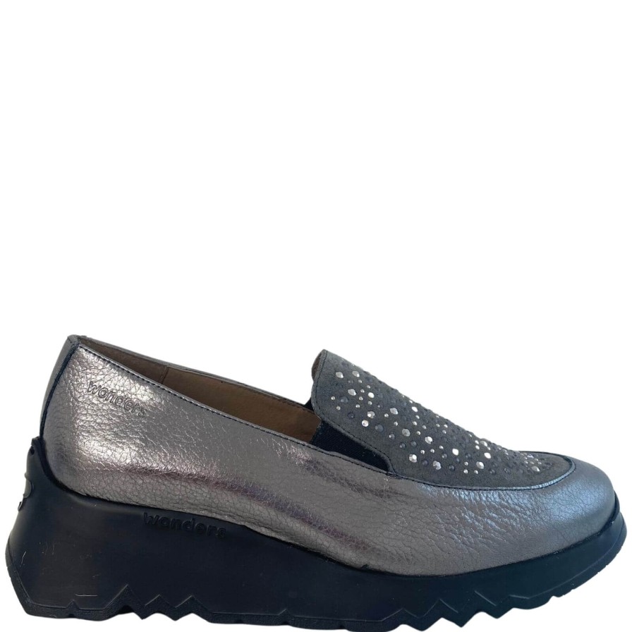 Wonders Wonders Grey Patent Leather Sparkly Slip On Shoes Hot