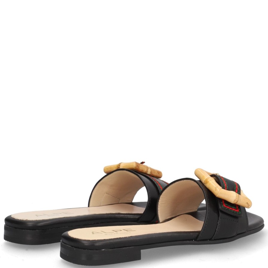 Alpe Alpe Black Leather Square Toe Flat Mules Wholesale