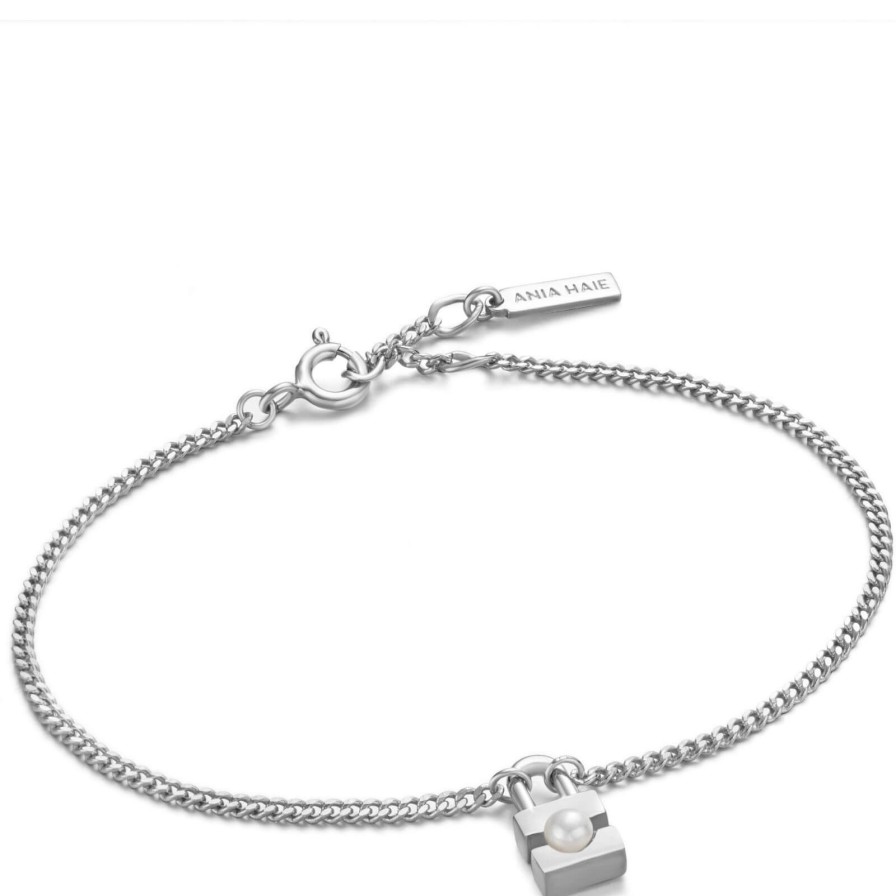 Ania Haie Ania Haie Modern Muse Silver Pearl Padlock Bracelet Online