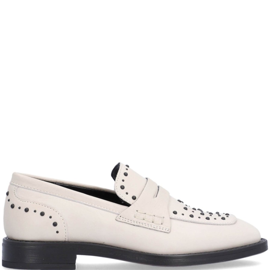 Alpe Alpe Off White Leather Slip On Loafers Hot